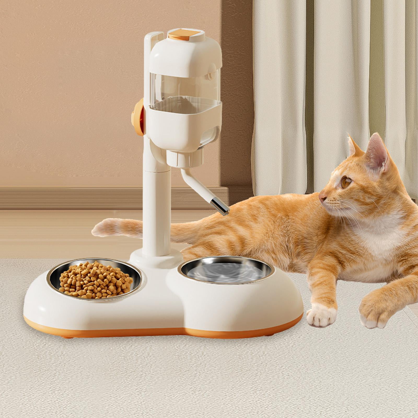 Serenable Cat Automatic Drinking Fountains Food Stand Stainless Steel Bowl 2 in 1 Widened Drinking Bowl Waterbowl for Go Out Home Kitten