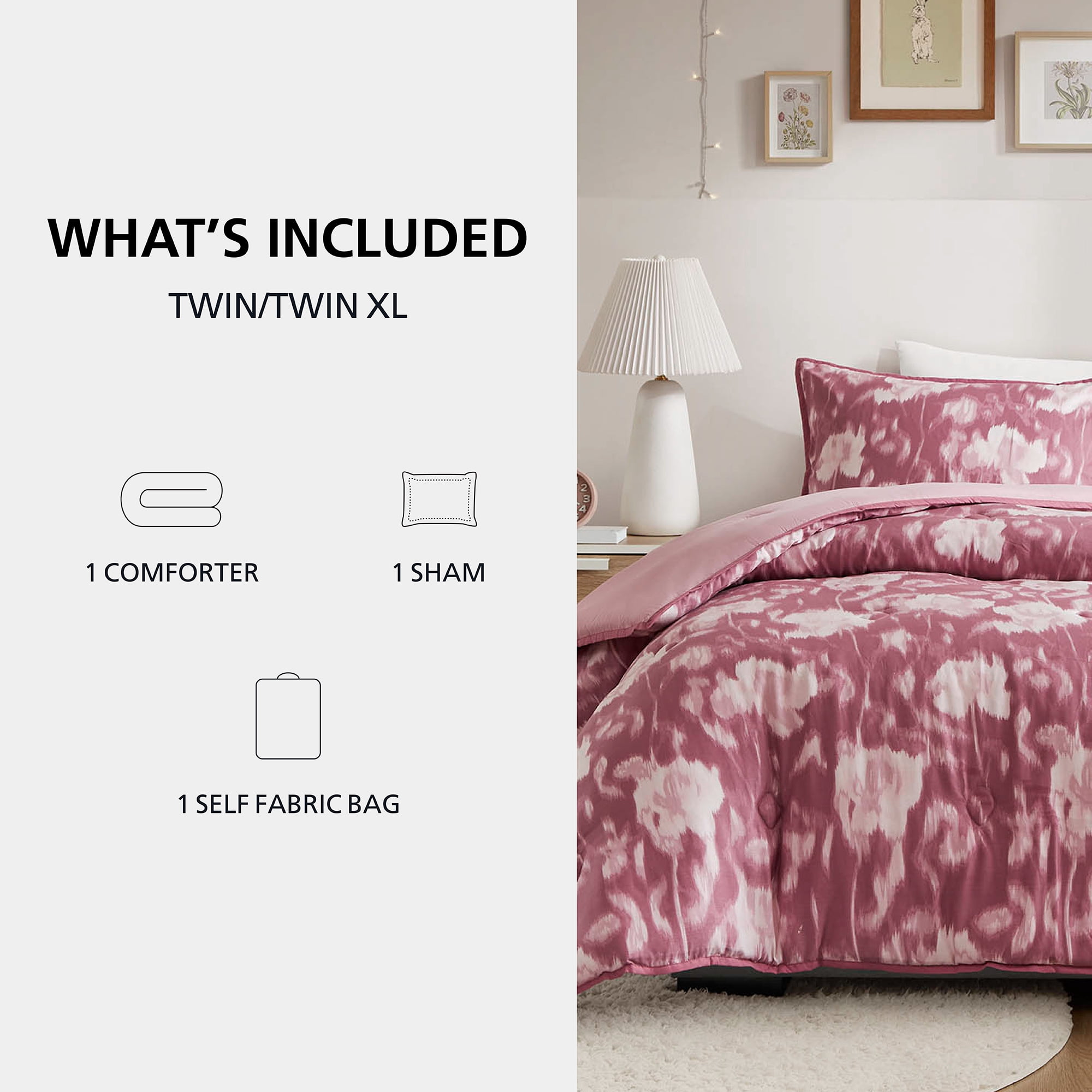 Mainstays Blurred Rose 2-Piece Pink Comforter Set, Twin/Twin XL