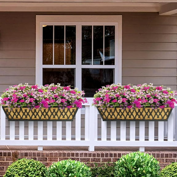 2 Pack 24 Inch Window Boxes Planters with Adjustable  for Porch Fence  Balcony Hanging Flower Baskets - Black