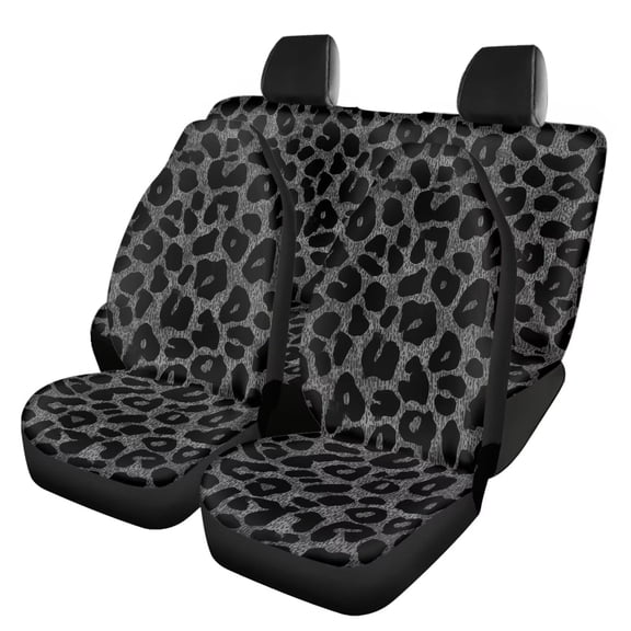 COEQINE Black Leopard Print Car Front Back Seat Covers Full Set 4 PCS, Universal Fit Most Cars SUV Vans Trucks, Auto Accessories Decor for Women Men