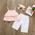 thumbnail image 4 of Girls Summer Outfits 2 Piece Sets Striped Ruffle Fly Sleeve Sunflower Print Top and Capri Pants Toddler Clothes (2-3T, White), 4 of 7