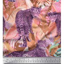Soimoi Cotton Voile Fabric tropical leaves & leopard Animal Decor Fabric Printed Yard 42 Inch Wide