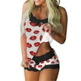 thumbnail image 2 of Women's Valentine's Pajamas Heart Printed Lace Sling Sleeveless Tank+Shorts Casual Pajamas Set,Valentine's Day Gift for Her, 2 of 5