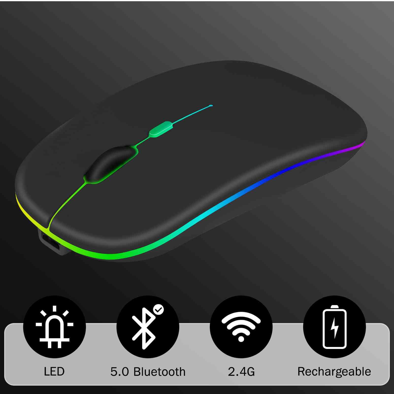 2.4GHz & Bluetooth Mouse, Rechargeable Wireless LED Mouse for LG K61 ALso  Compatible with TV / Laptop / PC / Mac / iPad pro / Computer / Tablet / 