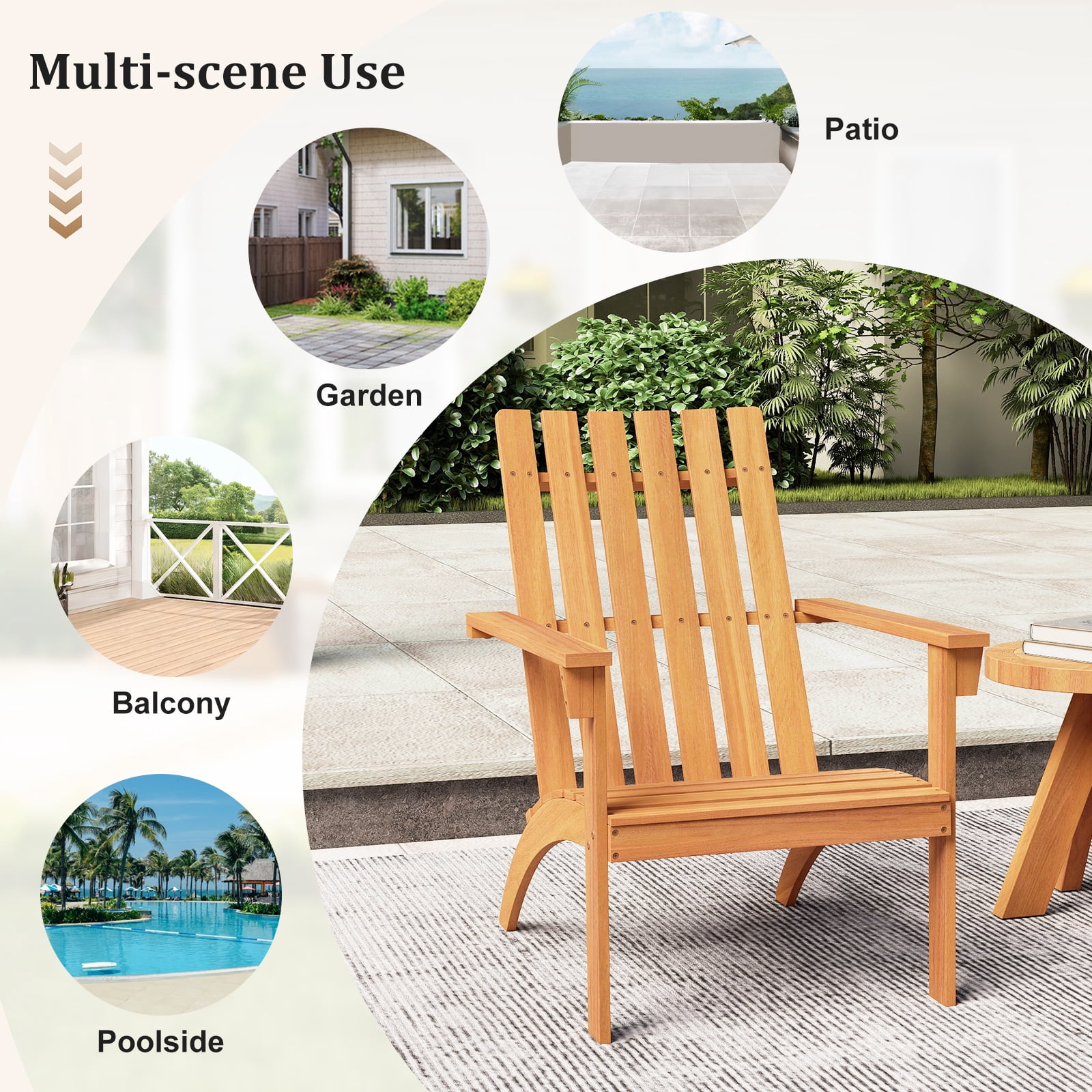 Patiojoy 2PCS Wooden Adirondack Chair W/Ergonomic Design Outdoor Lounge Armchair Acacia Wood chair for Yard&Patio Natural Color
