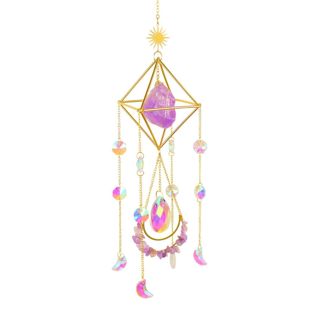 Healing Purple Flower Crystal Cut Suncatcher/Prism W/Clear Crystal Ball USA 