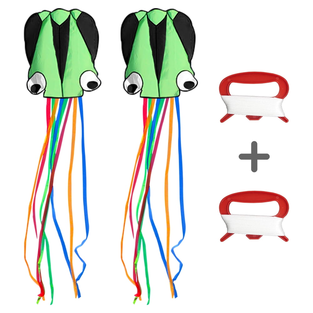 Kepooman 2 PCS Outdoor Large Octopus Kite with Long Colorful Tail, 27.55" * 157.48", Green