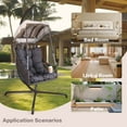 thumbnail image 5 of Swing Egg Chair with Stand Indoor/Outside, Black UV Resistant Cushion Hanging Chair, Wicker Rattan Frame 350lbs Capacity Hammock Chair with Cup Holder for Patio Bedroom (with Sunshade Cloth), 5 of 6