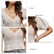 thumbnail image 5 of Top de punto calado para mujer, manga corta abombada, sin espalda, cuello en V, Top de punto a la moda para fiesta diaria, trabajo Beige L, 5 of 6