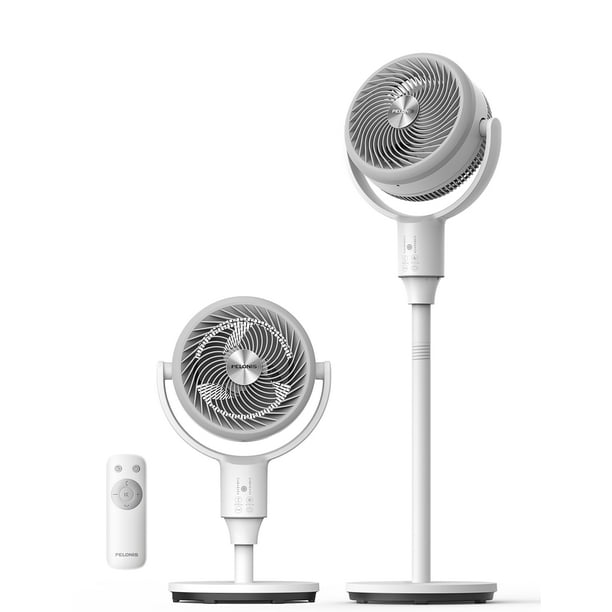 PELONIS AeroFan 2 en 1, ventilador de mesa y ventilador de pedestal, 22 pies/s, OmniFlow (oscilación automática de 135°+90°), ventilador de piso silencioso de 23 dB con 3 velocidades, control remoto