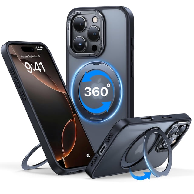 Funda de teléfono QTlier para iPhone 16 Pro Max con soporte anular de 360°