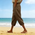 thumbnail image 5 of Casual Pants for Women Summer Fashion Plain Color Cotton Linen Elastic Seven Length Beach Casual Pants, 5 of 5