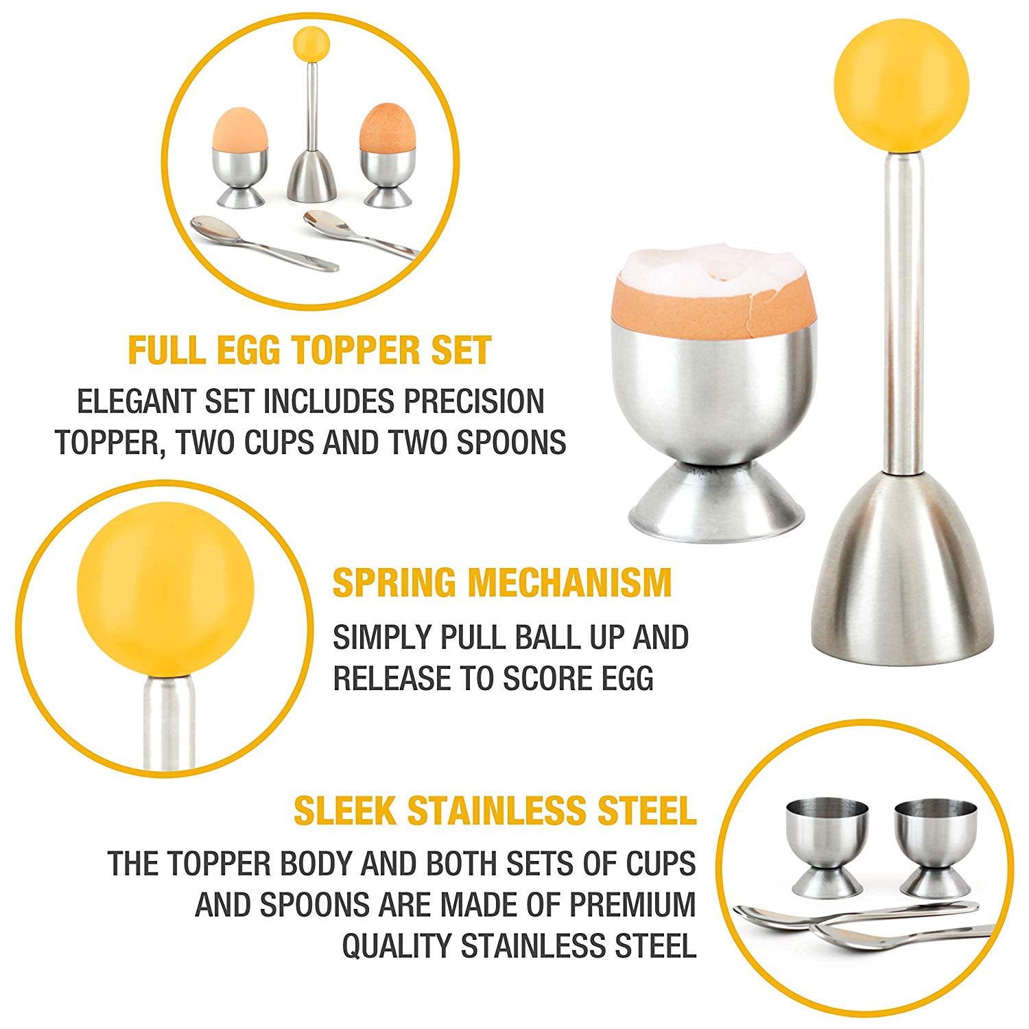  Jawbush 10 Pcs Egg Cups for Soft Boiled Eggs, Egg Cracker  Topper Set for Raw Hard Boiled Eggs, 4X Egg Spoons, 4X Egg Cups, 1x Magnet Egg  Piercer, 1x Stainless Steel