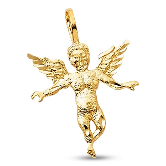 Solid 14k Yellow Gold Angel Charm Religious Pendant Christian Jewelry Prayer Polished 18 x 17 mm