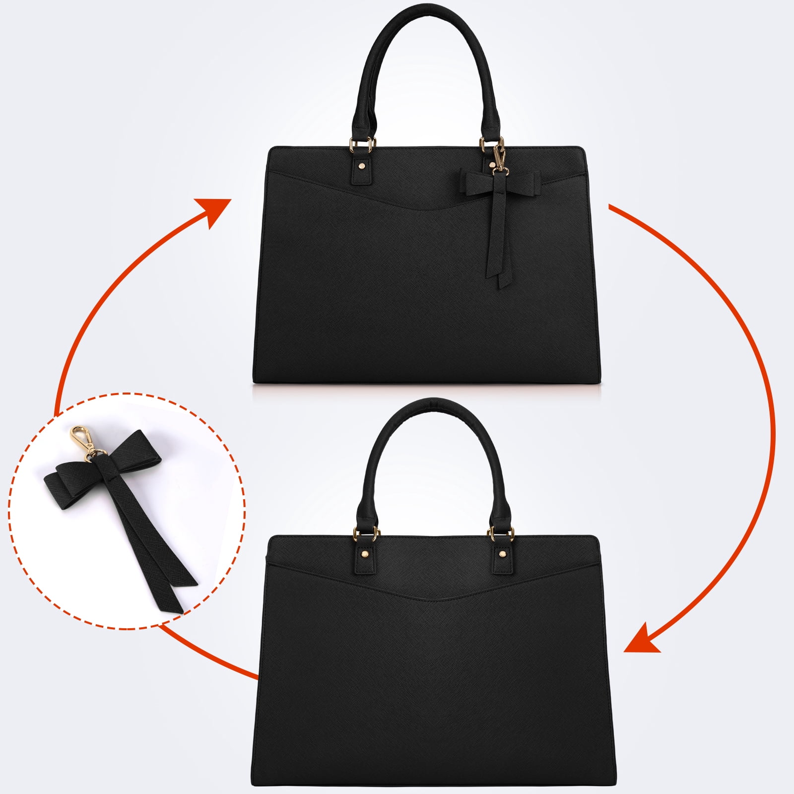 RAINSMORE Laptop Bag for Women 15.6 Inch PU Tote Bag Business Office Work Bag Waterproof Briefcase Computer Tote Lightweight Handbag Shoulder,Black