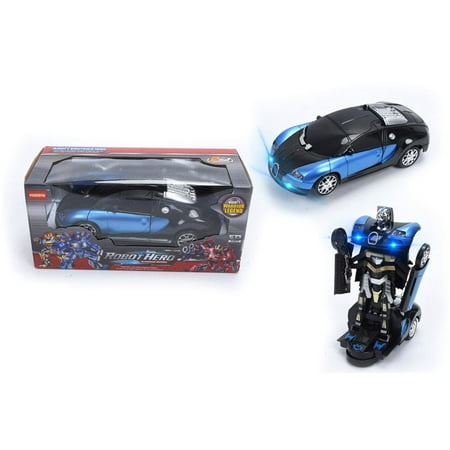 Light Transformer - Transformers Robot Car Toy with Lights and Sounds for Kids Boys and Girl, 360°Rotating with One-Button Deformation Function ,Ages 3-7