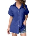 thumbnail image 2 of T Shirts for Women 2026 Summer Short Sleeve Cotton Linen Button Down Collared Loose Business Casual Office Work Tshirt Blouse, 2 of 6