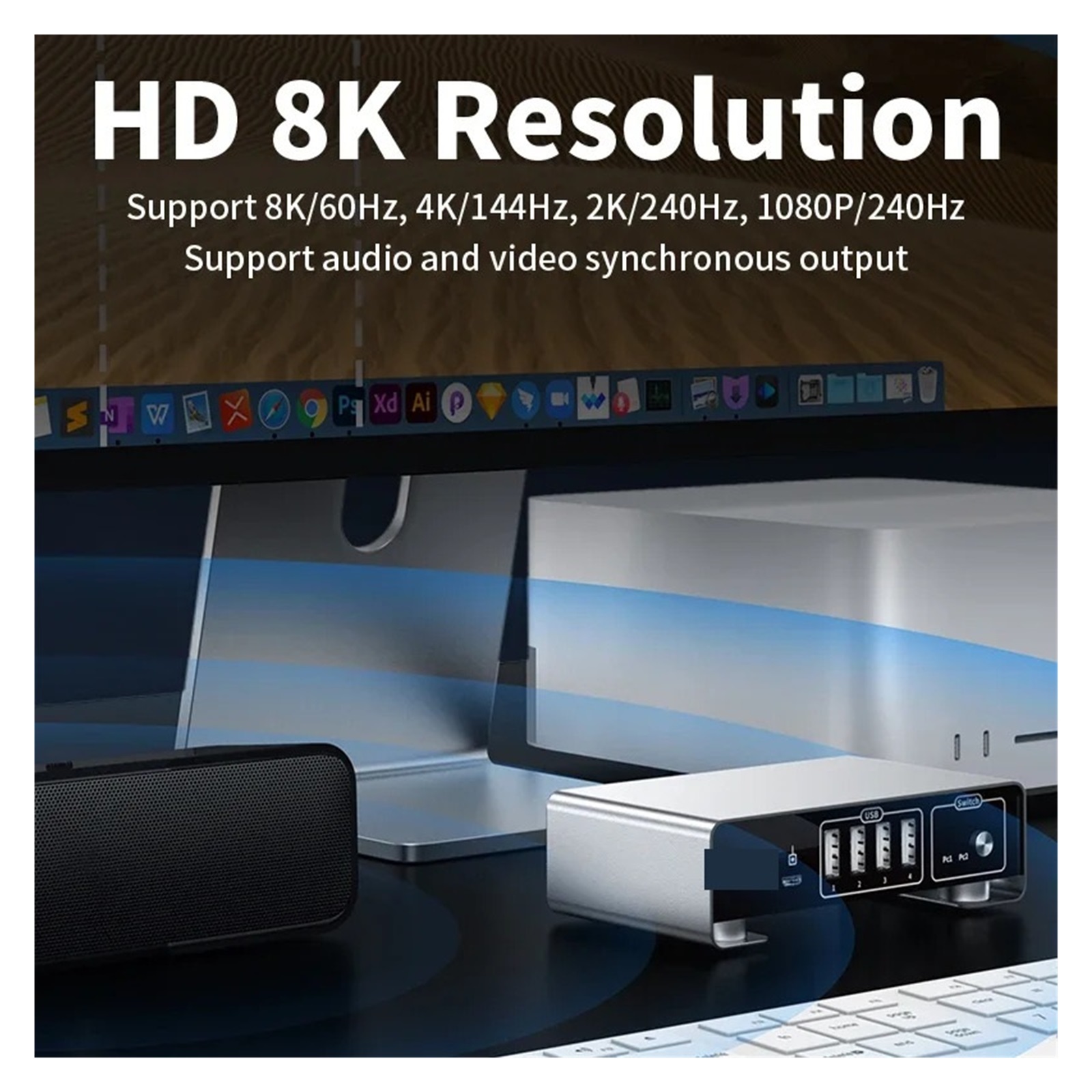 USB C KVM Switch Type-C To DP KVM Switcher 4K 144Hz 2 PCs Sharing Display Printer Keyboard Mouse U Disk Converter