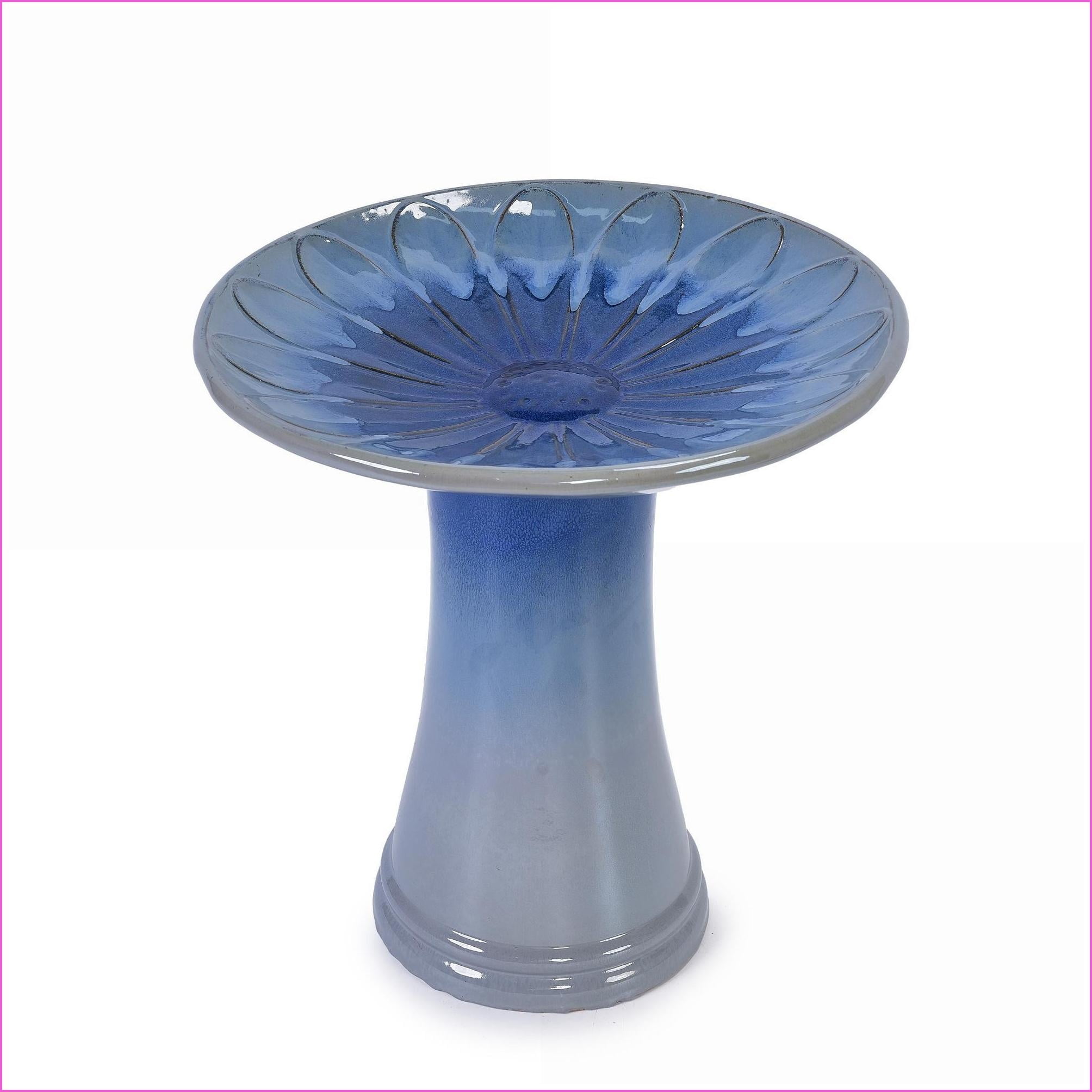 Planter Bird Bath, 17 Inch Outdoor Sky Blue Ombre Floral Ceramic, For Garden Patio | Ceramic | Shape:Circle