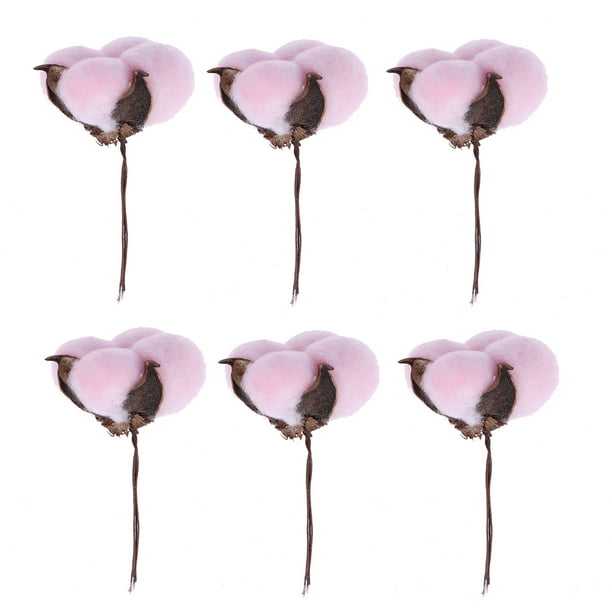 6pcs flores de algodón secas, tallos de algodón individuales, flores artificiales, decoración de bodas (rosa claro)