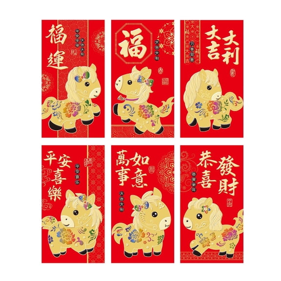 PLJFXXM Chinese Red Envelopes,6 PCS Lucky Money Envelopes, 2026 New Horse Years Lucky Money - New Years Decorations- Spring Festival Red Packets