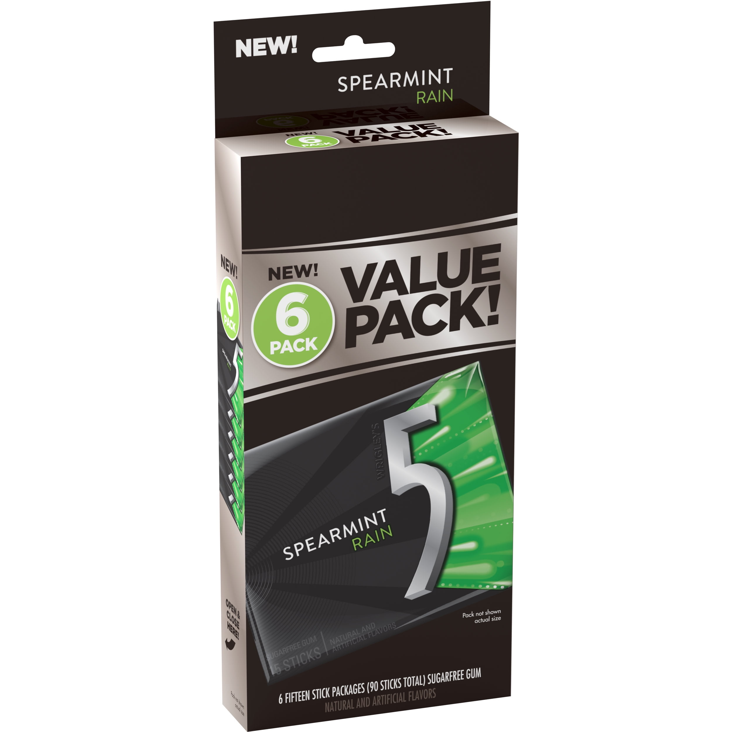 5 Gum Spearmint Rain Sugar Free Chewing Gum - 15 ct (6 Pack)