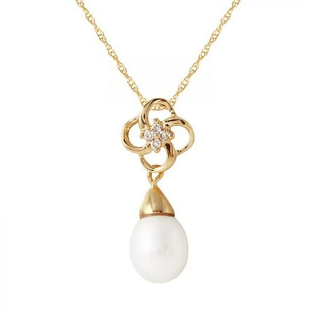 Foreli 0.04CTW Freshwater Pearl And Diamond 10k Yellow Gold Necklace