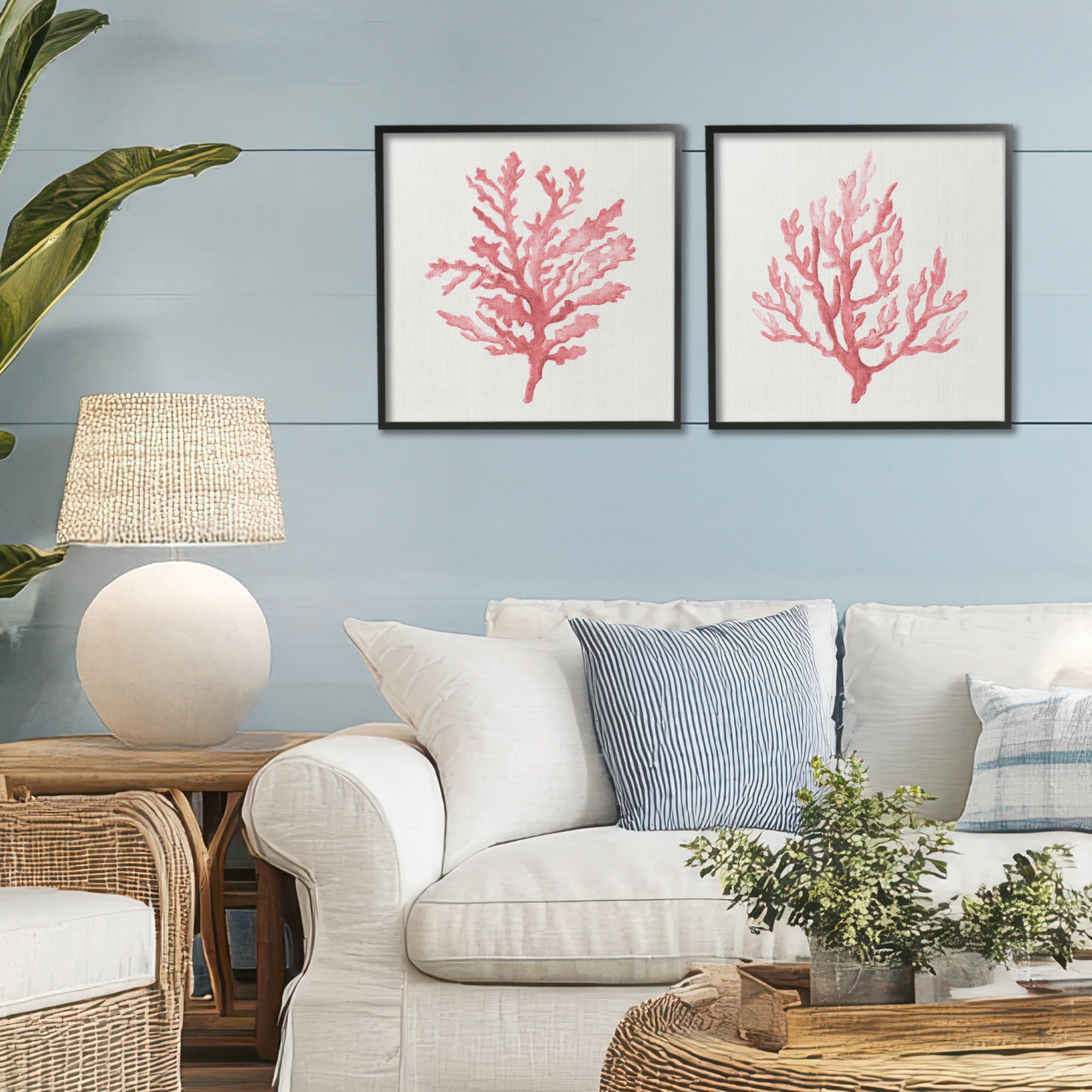 Stupell Industries Rosy Pink Coral Branches 2 Piece Black Framed Giclee Art Set, design by Janet Tava