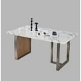thumbnail image 2 of Elegant White Marble Dining Table - 63" Rectangular MDF Table for 6-8, Walnut Legs, Modern Kitchen/Living Room. Durable, Easy to Assemble., 2 of 3