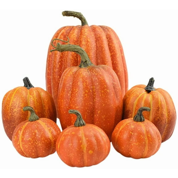 Orange Artificial Pumpkins Set,7Pcs Foam Pumpkins Decor Halloween Home Decor Halloween Decorations Indoor Fall Artificial Vegetables Pumpkins Model for Thanksgiving Decor