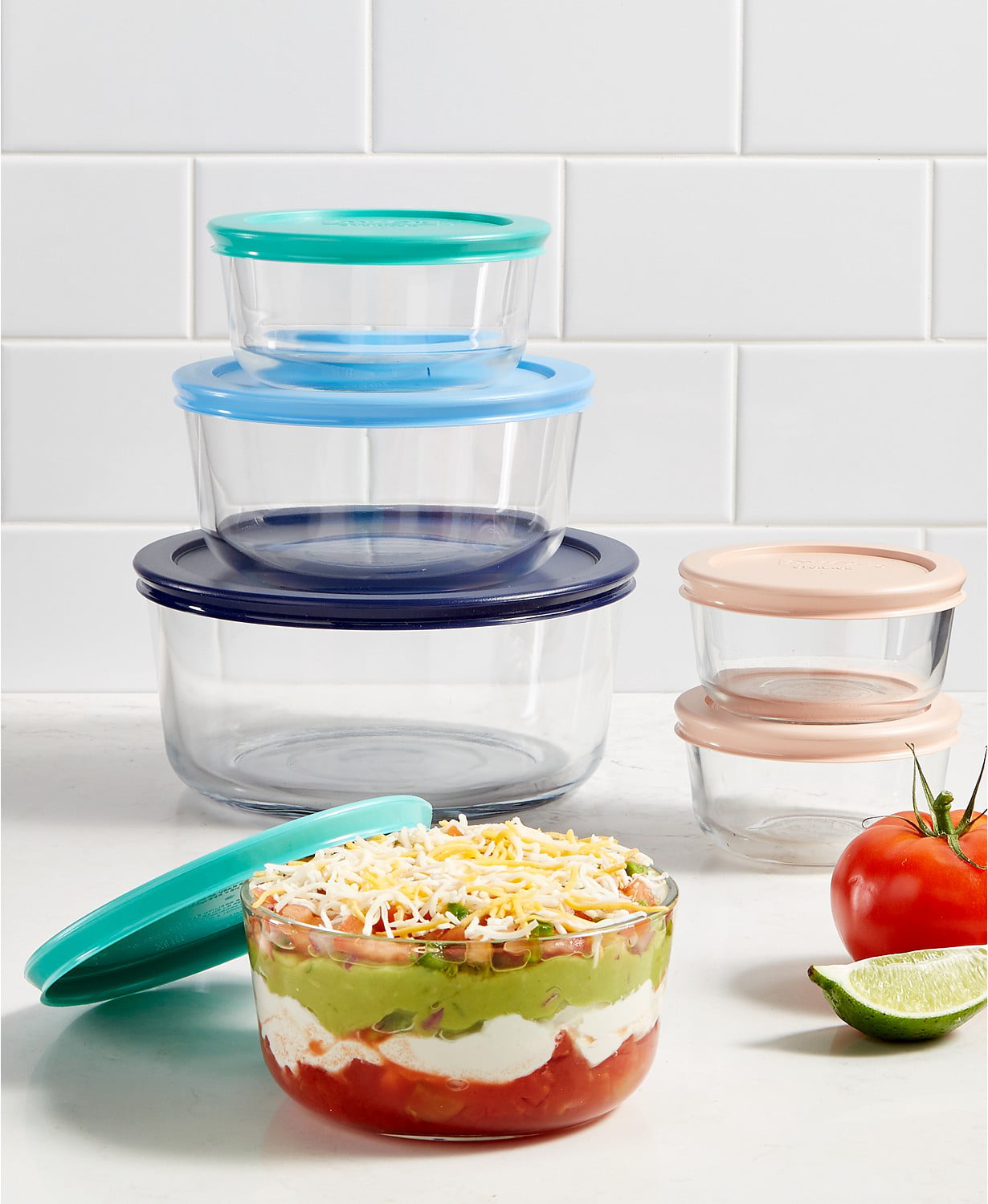 Pyrex Simply Store Meal Prep Glass Food Storage Containers 18-Piece Set, BPA Free Lids, Oven Safe, Multicolored (New Open Box)