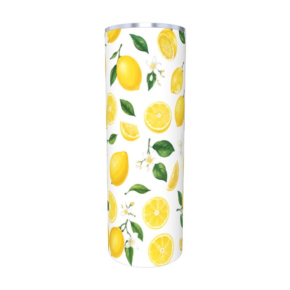 20oz Lemon Pattern Tumbler Insulated Car Cup Travel Coffee Cup Citrus Summer Gift for Women with Straw