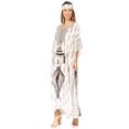 thumbnail image 3 of Sakkas Mera Women's Long Loose Short Sleeve Summer Casual Caftan Kaftan Dress - KAF1025-BlkWht - One Size, 3 of 5