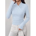 thumbnail image 3 of PRETTYGARDEN Womens Long Sleeve Shirts Fall V Neck Cross Wrap Going Out Top Ribbed Ruched Fitted Business Casual Clothes, 3 of 8