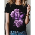 thumbnail image 4 of Women's T-Shirt Retro Dreamy Purple Butterfly Wings Rose Short Sleeve Casual Tee Classic Crew Neck T Shirt for Women Black, XS, 4 of 7
