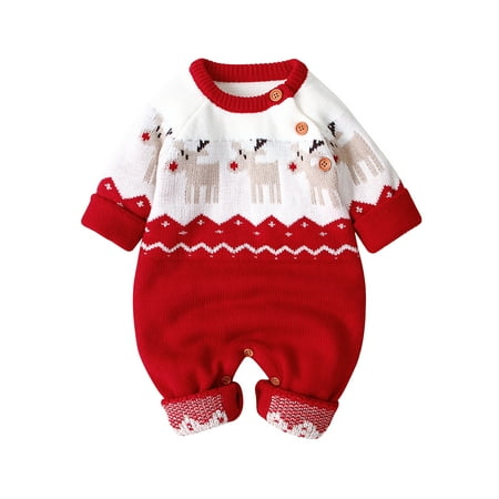

Binwwede Infant Baby Christmas Red Knitted Sweater Babies Elk Printed Pattern Tops