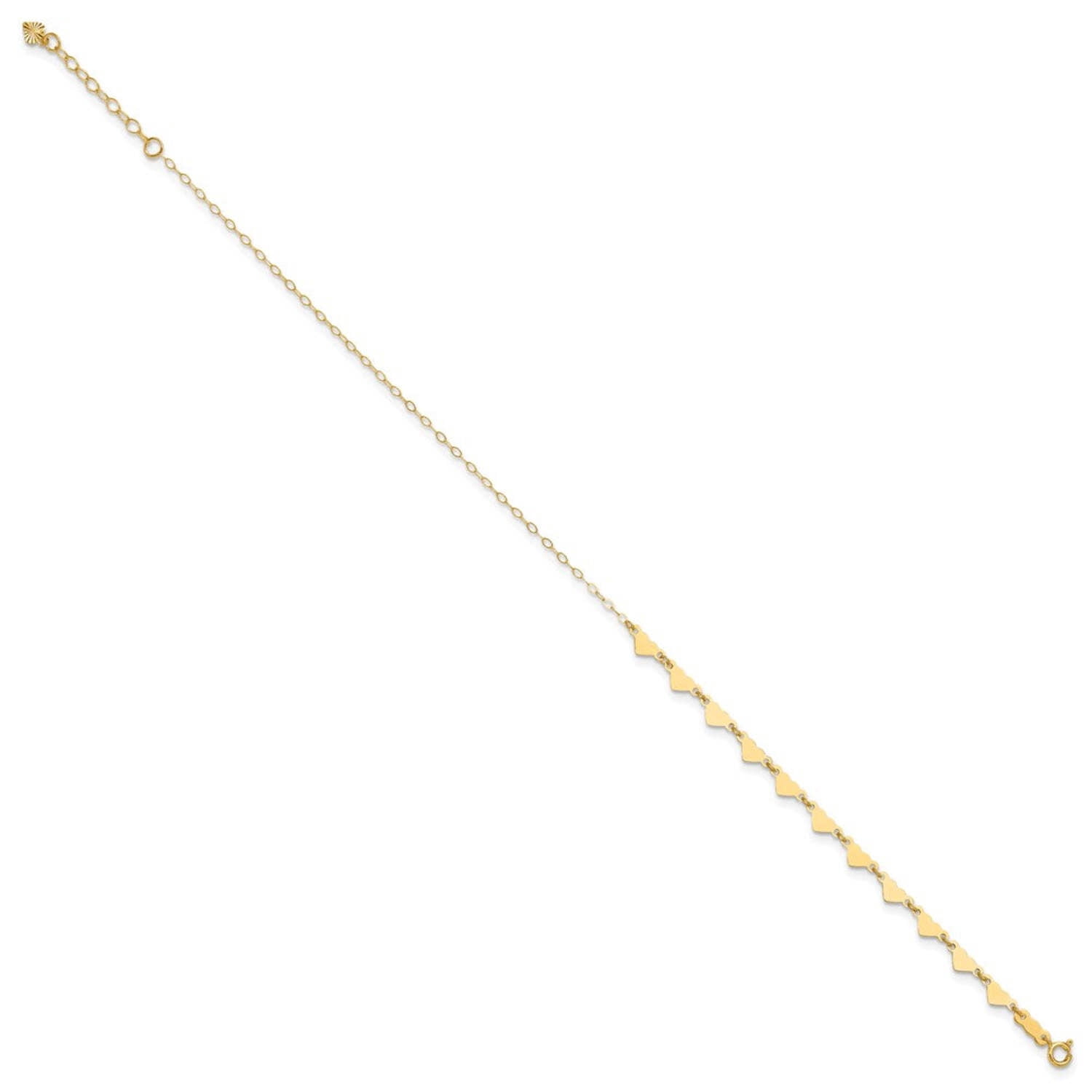 Primal Gold 14 Karat Yellow Gold Oval Link Chain with Hearts 9-inch Plus 1-inch Extension Anklet