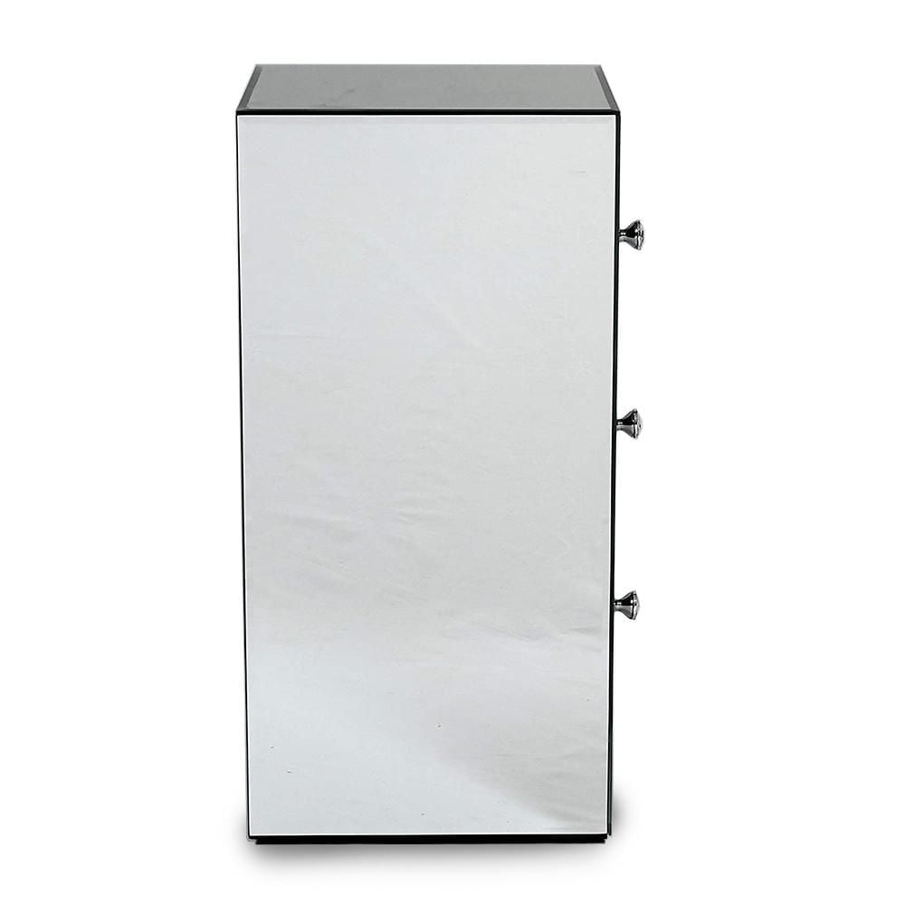 Nightstand, Nightstand, Mirrored Nightstand, Bedroom Nightstand, MDF Nightstand, Mirrored Bedside Table, Three Drawer Nightstand, Mirrored Nightstand with Clear Knobs