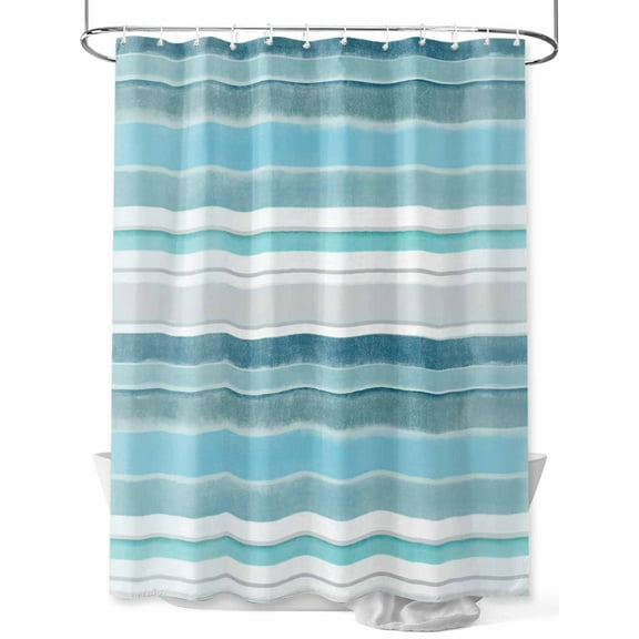 Shower Curtains for Bathroom-72"x72", Northern Europe Teal and Turquoise Striped Waterproof Bath Curtain Grommet Shower Curtain Set with Hooks, Stripe Art Lines Washable Bath Accessories