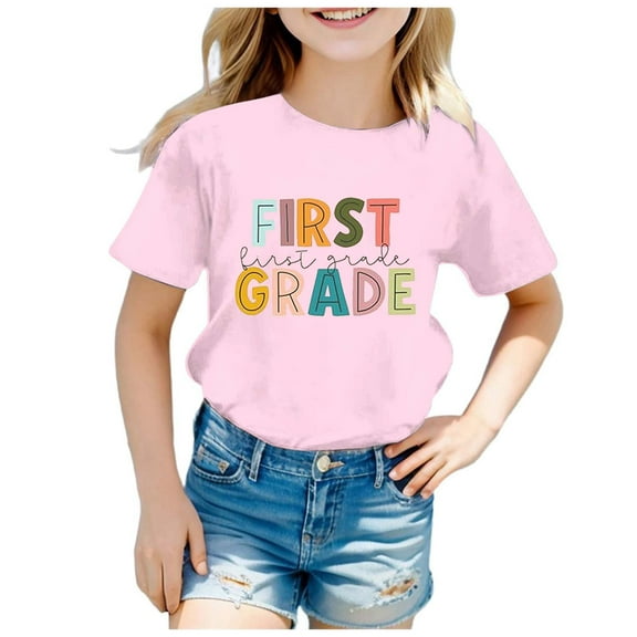 SNKSDGM Girls Girls Shirts Size 10-12 Long Sleeve Cute Clothes for Teen Girls 10-12 Children's Fashion Back to School Season Printed Round Neck Short Sleeve Casual T Shirt Top (8) 6-7 Years