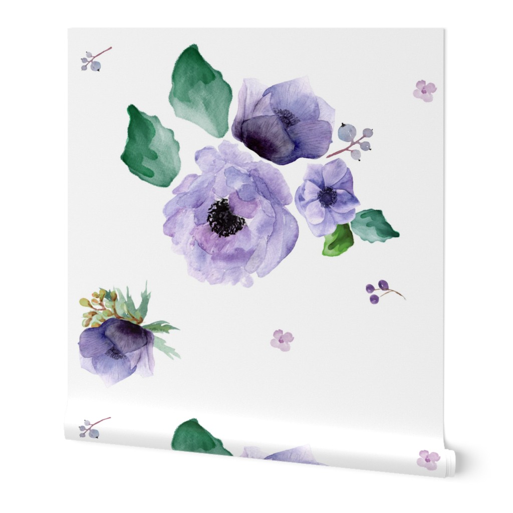 Wallpaper Roll Pink Grey Purple Lilac Boho Floral Flowers 24in x 27ft 