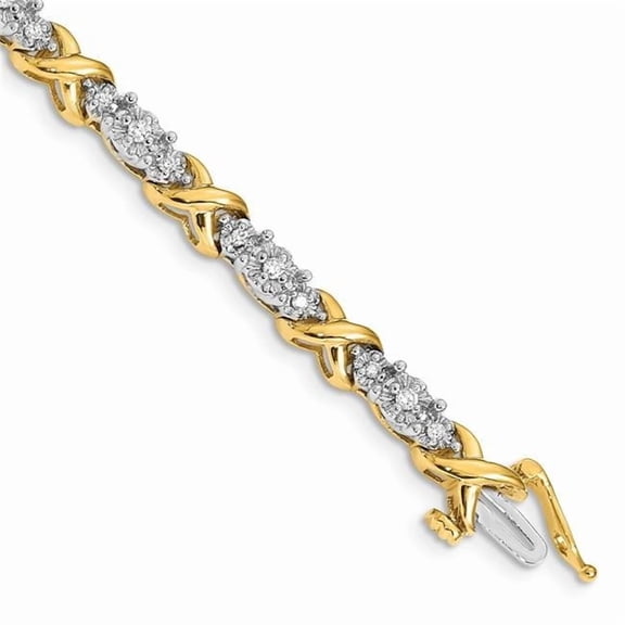 14k Yellow Gold Polished Box Catch Closure Diamond X Bracelet - .49 dwt
