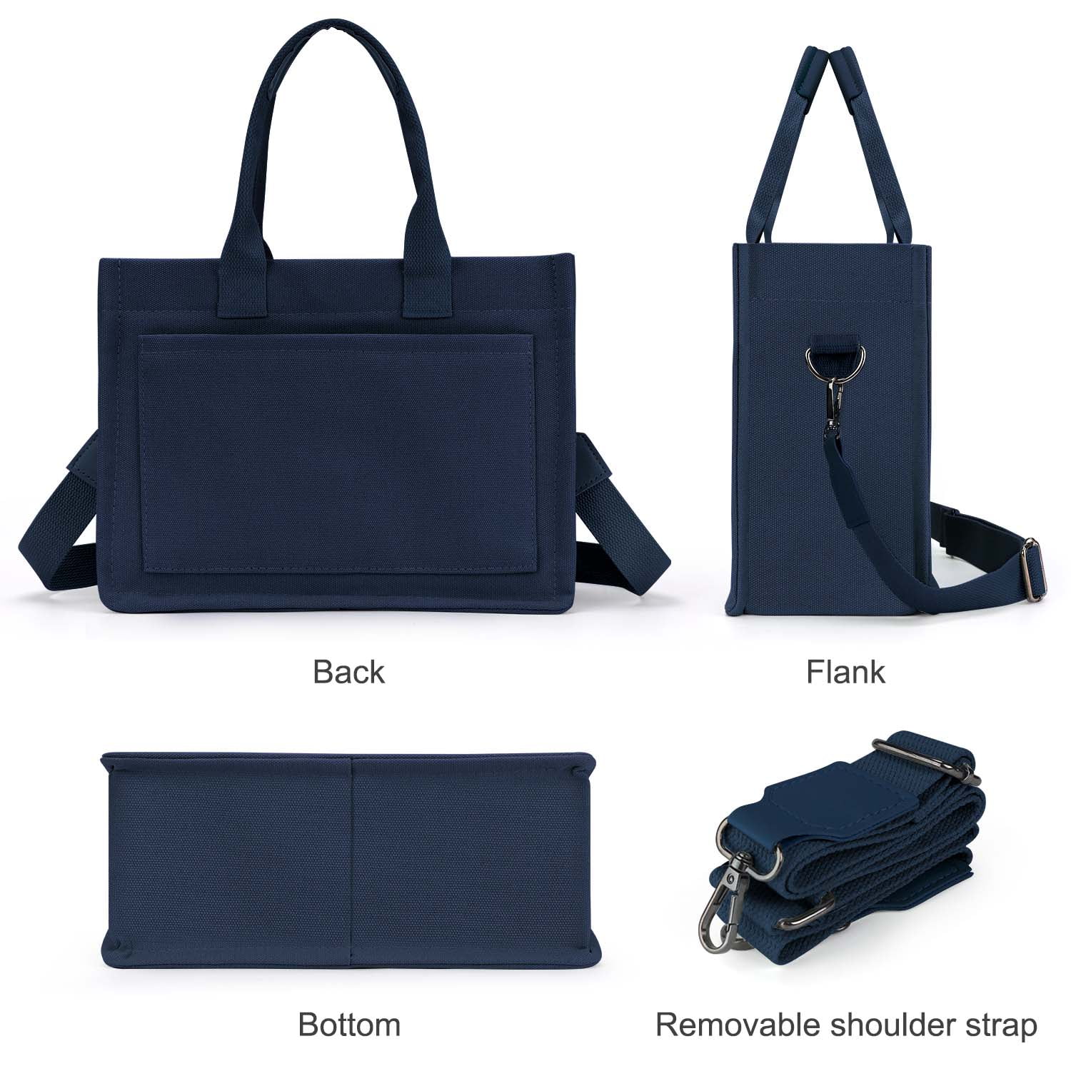 Gocvo Canvas Tote Bag for Women, Large Multi-Pocket Shoulder Handbag, Crossbody Messenger Bag, Dark Blue