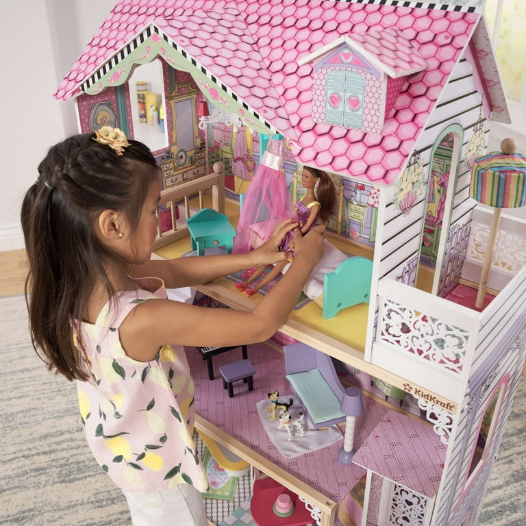 TOP BRIGHT Wooden Dollhouse with Elevator Dream Doll House for Little Girls  5 Year Olds