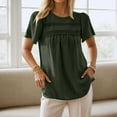 thumbnail image 2 of Ediodpoh A Plain Polka Dot Shirt for Ladies A Casual and Elegant Lace Patchwork Pleated Round Neck Top T Shirts for Women Green L, 2 of 4