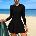 thumbnail image 2 of TEAJOPSUU Women's Sun Protection Swimsuits Quick Dry One Piece Rash Guard Swim Dress with Built in Shorts Long Sleeve 2 Piece Half Zipper Mock Neck Surfing Suit A-Black, 2 of 9