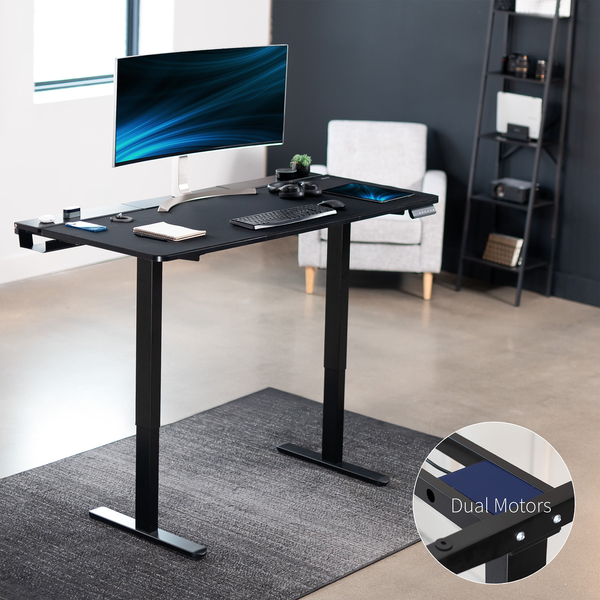 VIVO Electric 60" x 30" Desk, Full Pad, Black Hidden Cable Tabletop, Black Frame