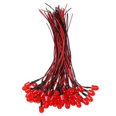 50pcs 10mm LED Diode Lights, Red Round Transparent DC 12V