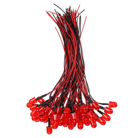 50pcs 10mm LED Diode Lights, Red Round Transparent DC 12V