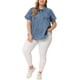 thumbnail image 2 of Camisas de botón de manga corta de mezclilla para mujer de tallas grandes Agnes Orinda 1X en azul lavado con piedra, 2 of 6